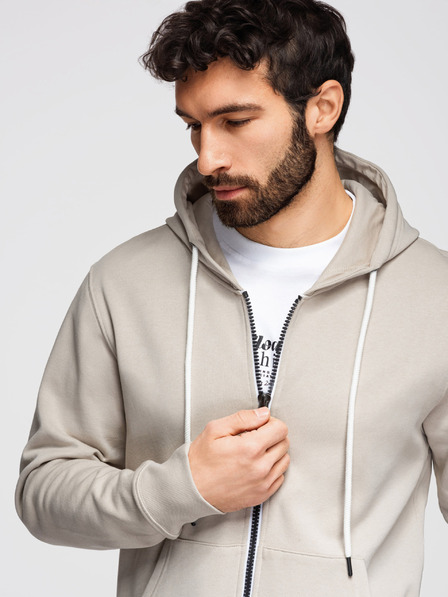 Ombre Clothing Мъжко памучно суитшърт BASIC с качулка - светло бежово V1 OM-SSBZ-0272 Ombre Clothing