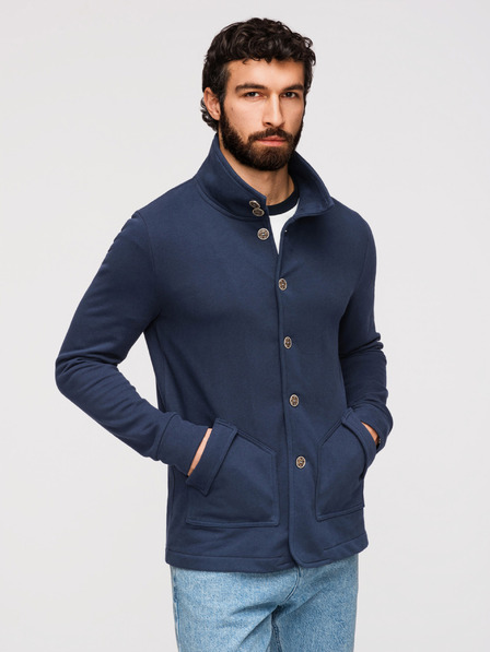 Ombre Clothing Мъжко плетено суитшърт със стойче - тъмно синьо V4 B1716 Ombre Clothing