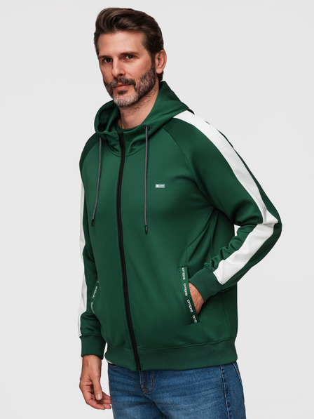 Ombre Clothing Мъжко разтегливо суитшърт с качулка и кант - тъмно зелено V7 B1717 Ombre Clothing