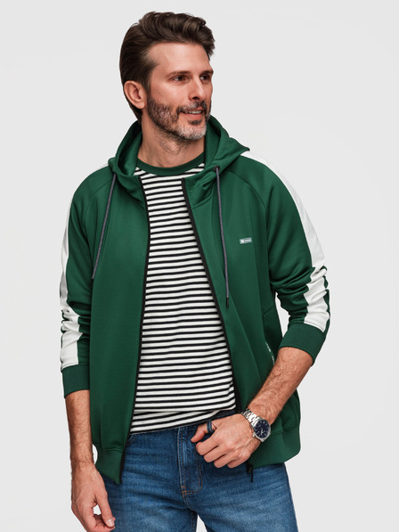 Ombre Clothing Мъжко разтегливо суитшърт с качулка и кант - тъмно зелено V7 B1717 Ombre Clothing