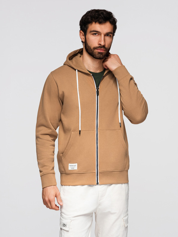 Ombre Clothing Мъжко памучно суитшърт BASIC с качулка - кафяво V2 OM-SSBZ-0272 Ombre Clothing
