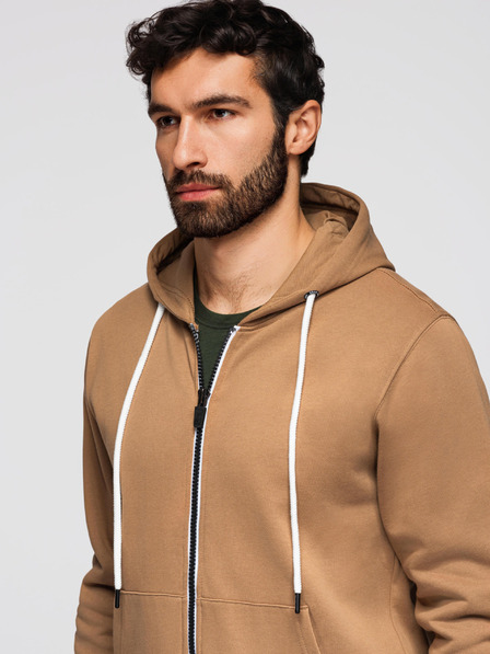 Ombre Clothing Мъжко памучно суитшърт BASIC с качулка - кафяво V2 OM-SSBZ-0272 Ombre Clothing