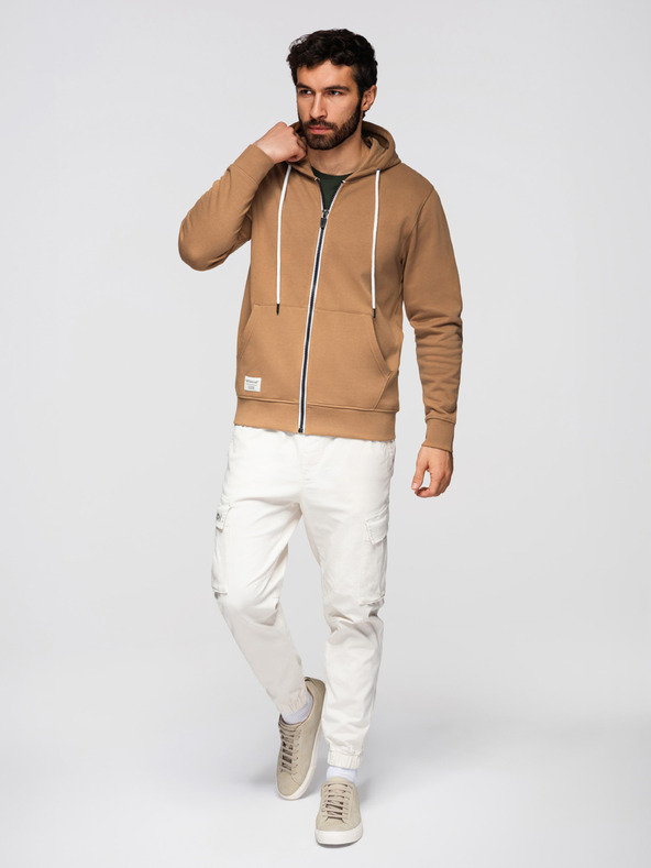 Ombre Clothing Мъжко памучно суитшърт BASIC с качулка - кафяво V2 OM-SSBZ-0272 Ombre Clothing