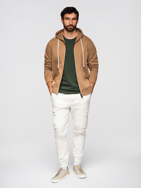 Ombre Clothing Мъжко памучно суитшърт BASIC с качулка - кафяво V2 OM-SSBZ-0272 Ombre Clothing