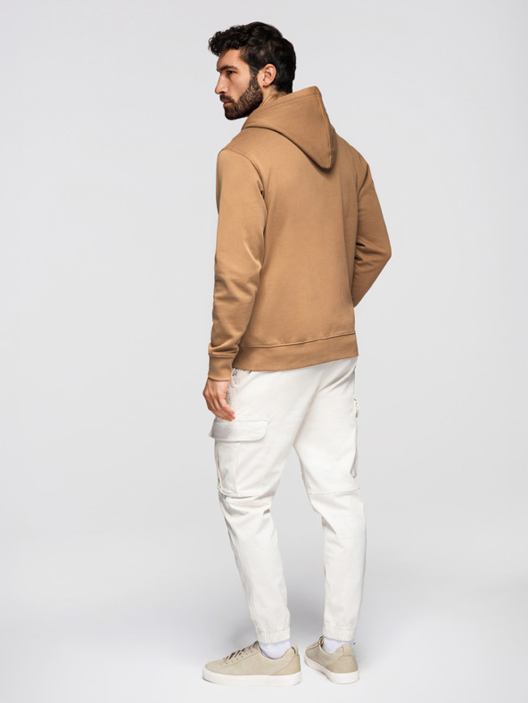Ombre Clothing Мъжко памучно суитшърт BASIC с качулка - кафяво V2 OM-SSBZ-0272 Ombre Clothing