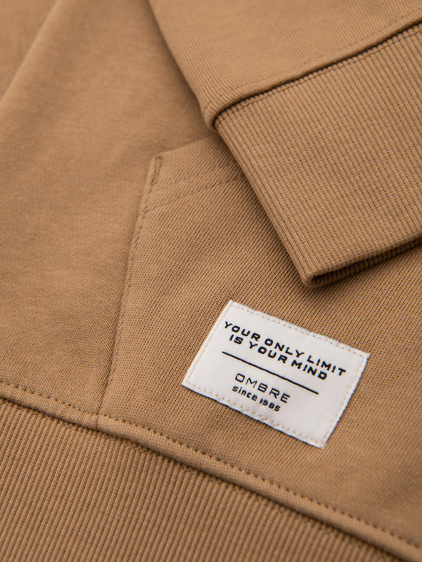 Ombre Clothing Мъжко памучно суитшърт BASIC с качулка - кафяво V2 OM-SSBZ-0272 Ombre Clothing