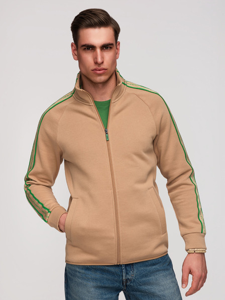 Ombre Clothing Мъжко суитшърт на цип с контрастна кант и висок яка - кафяво V1 B1715 Ombre Clothing