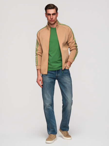 Ombre Clothing Мъжко суитшърт на цип с контрастна кант и висок яка - кафяво V1 B1715 Ombre Clothing