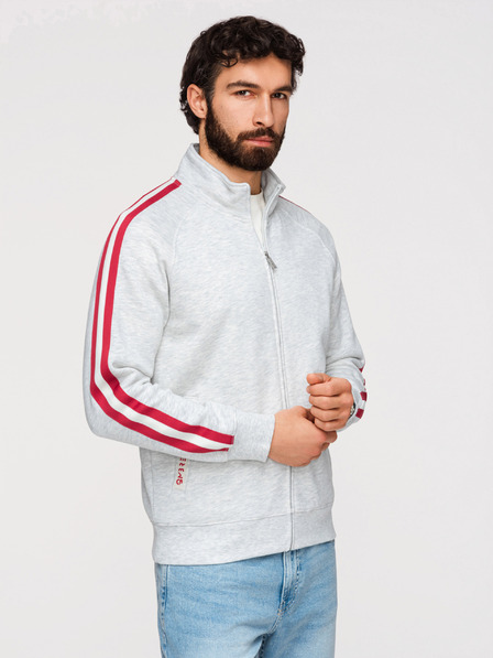 Ombre Clothing Мъжко суитшърт с висок яка и райета - сивмеланж V1 B1718 Ombre Clothing