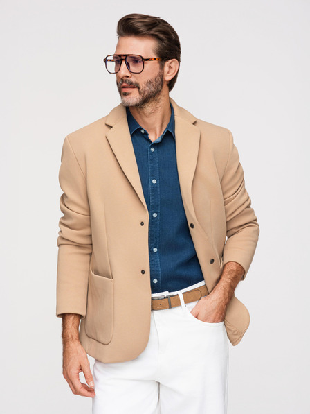 Ombre Clothing Мъжко структурирано яке с висок яка и качулка - светло кафяво V1 M167 Ombre Clothing