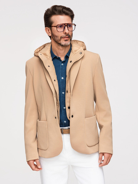 Ombre Clothing Мъжко структурирано яке с висок яка и качулка - светло кафяво V1 M167 Ombre Clothing