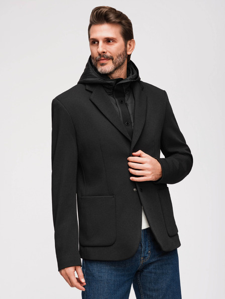 Ombre Clothing Мъжко структурирано яке с висок яка и качулка - черно V2 M167 Ombre Clothing