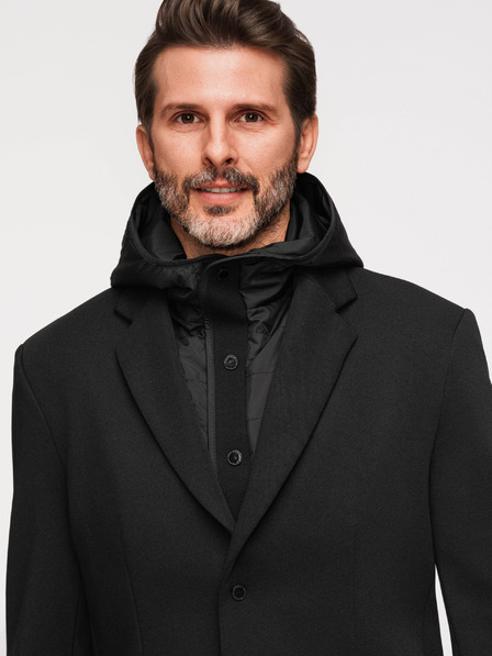 Ombre Clothing Мъжко структурирано яке с висок яка и качулка - черно V2 M167 Ombre Clothing