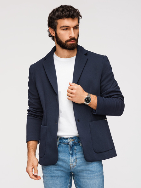 Ombre Clothing Мъжко структурирано яке с качулка и висок яка - тъмно синьо V3 M167 Ombre Clothing