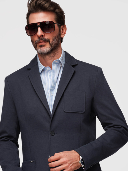 Ombre Clothing Мъжки плетен сако с тънко кроене slim fit с фина текстура - тъмно синьо V3 M165 Ombre Clothing