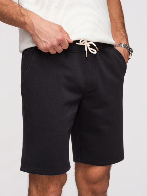 Ombre Clothing Мъжки структурирани шорти REGULAR FIT - черно V2 OM-SRSK-0124 Ombre Clothing