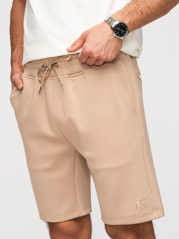 Ombre Clothing Мъжки шорти REGULAR FIT от гладък плет - бежово V3 OM-SRBC-0153 Ombre Clothing