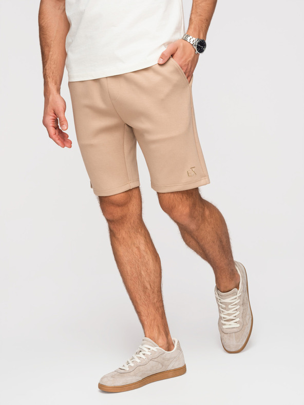 Ombre Clothing Мъжки шорти REGULAR FIT от гладък плет - бежово V3 OM-SRBC-0153 Ombre Clothing
