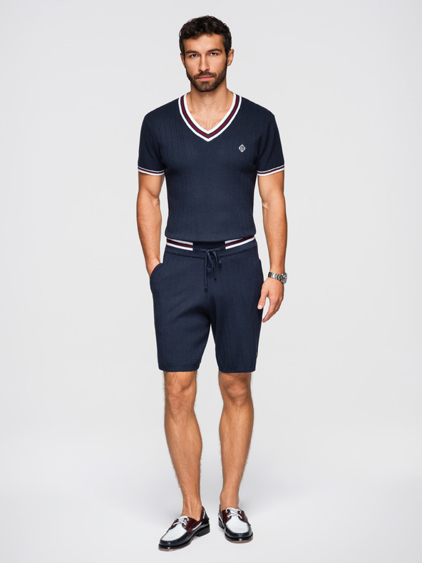 Ombre Clothing Мъжки структурирани вискозни шорти REGULAR - тъмно синьо V2 OM-SRCS-0203 Ombre Clothing