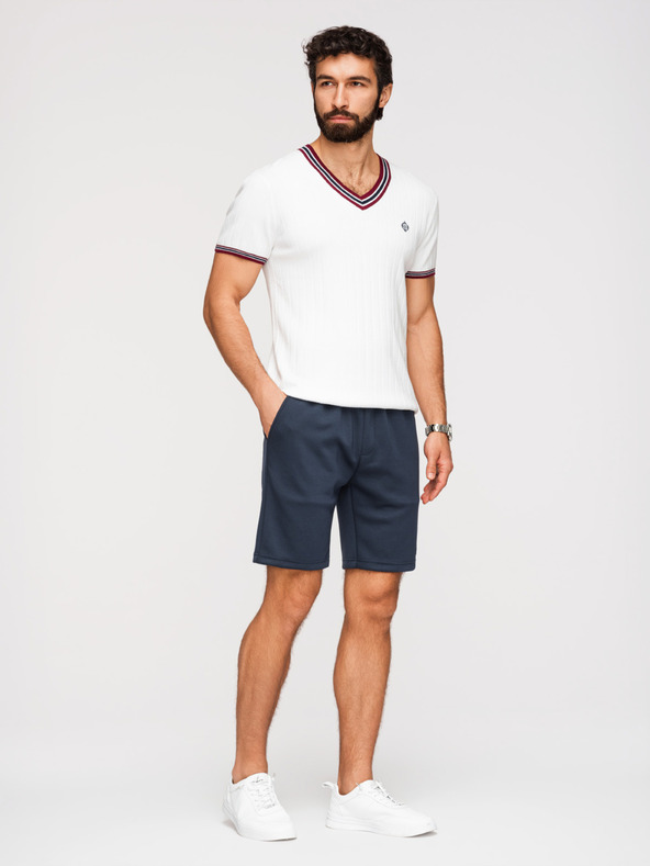 Ombre Clothing Мъжки шорти от гладък плет REGULAR FIT - тъмно синьо V4 OM-SRBC-0153 Ombre Clothing