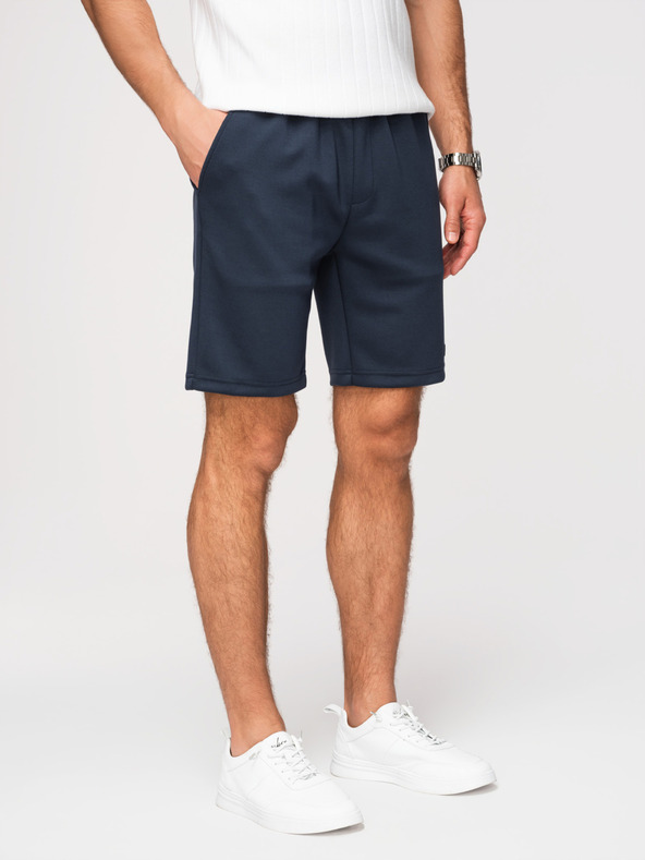 Ombre Clothing Мъжки шорти от гладък плет REGULAR FIT - тъмно синьо V4 OM-SRBC-0153 Ombre Clothing