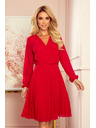 numoco ISABELLE Плисирана рокля с деколте и дълъг ръкав - Червена