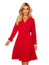 numoco ISABELLE Плисирана рокля с деколте и дълъг ръкав - Червена