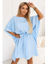 numoco SOFIA Рокля тип пеперуда със завързване в талията - светлосиня