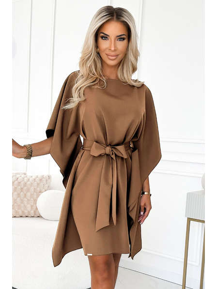 numoco SOFIA Рокля с пеперудени ръкави и връзване в талията - капучино