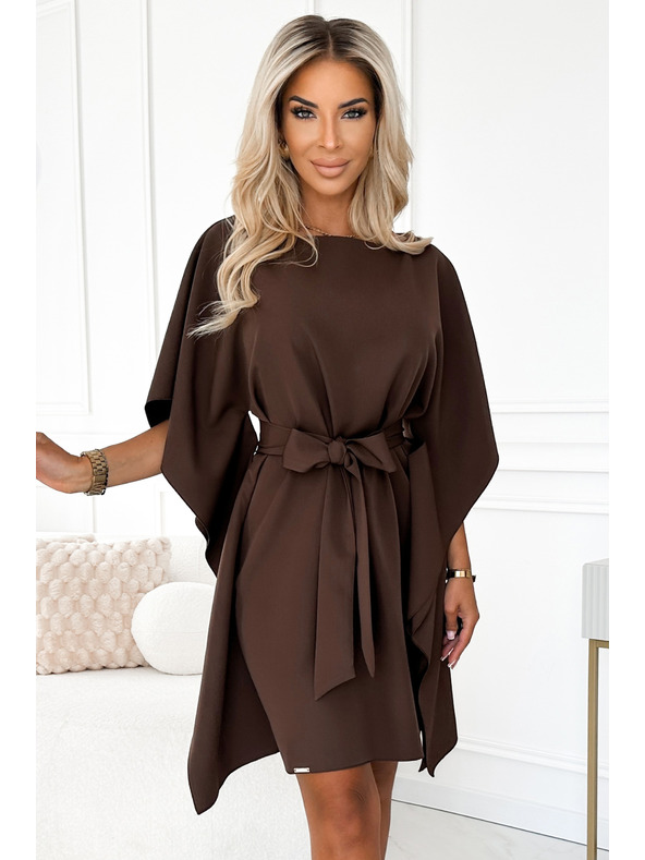 numoco SOFIA Butterfly рокля с колан в талията - шоколадово