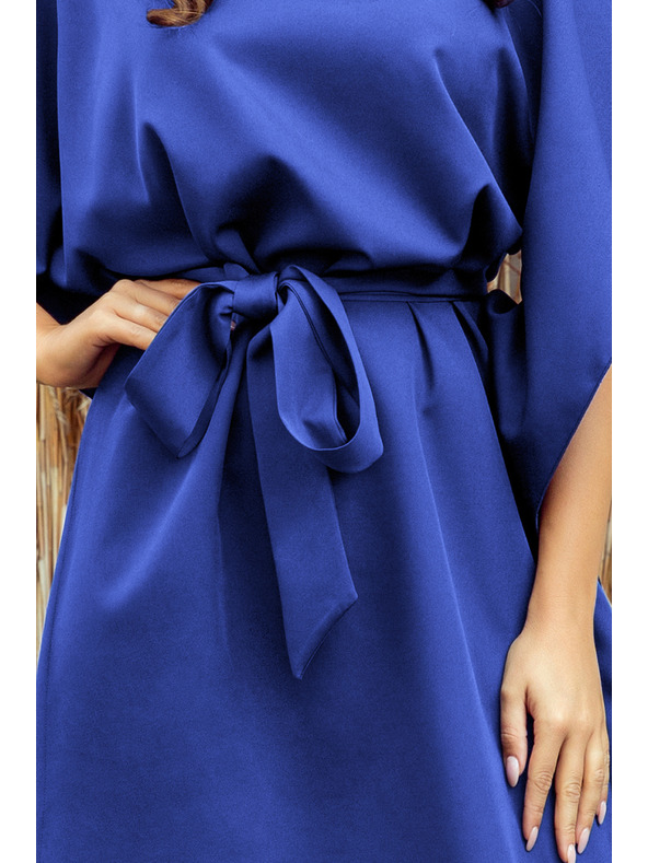 numoco SOFIA Butterfly рокля с колан в талията - синьо