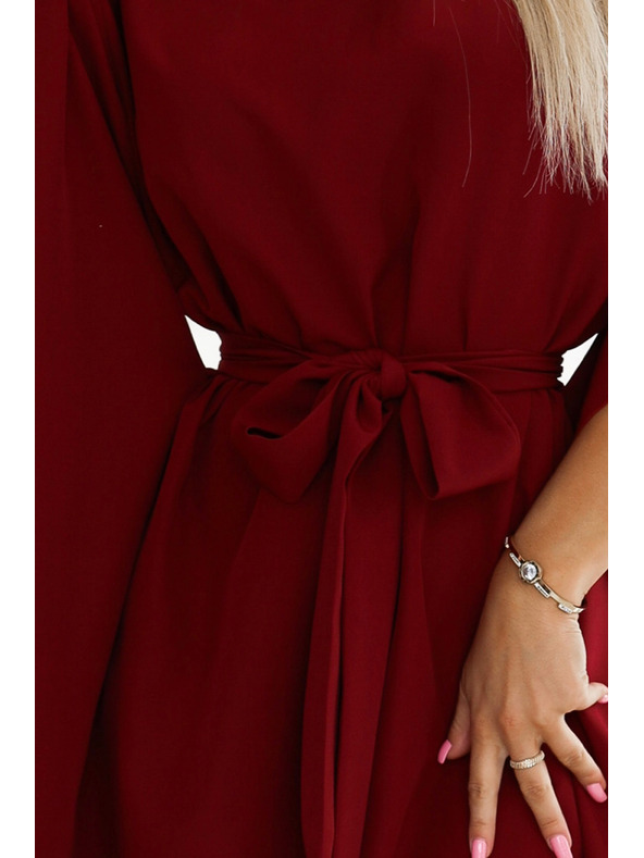 numoco SOFIA Butterfly рокля с колан в талията - винено червено