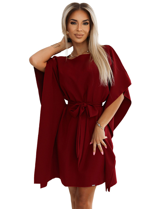 numoco SOFIA Butterfly рокля с колан в талията - винено червено