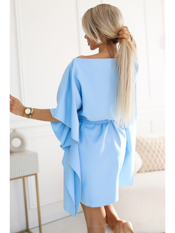 numoco SOFIA Butterfly рокля с колан в талията - пастелено синьо