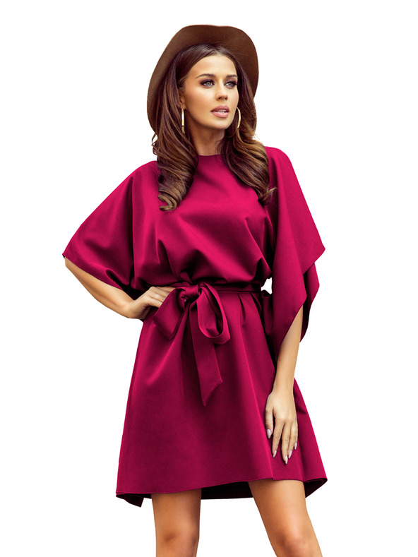 numoco SOFIA Butterfly рокля с колан в талията - винено червено