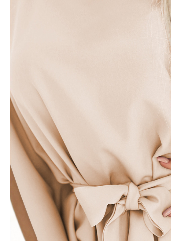 numoco SOFIA Butterfly рокля с колан в талията - тъмно бежово