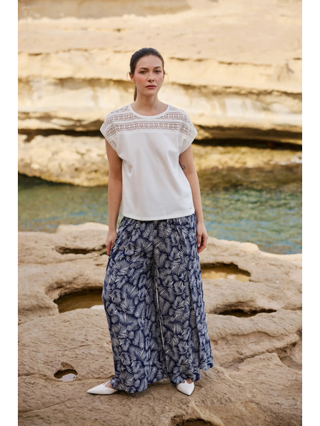 Moodo Памучна блуза с дантела бяла Moodo