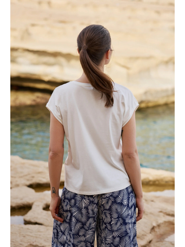 Moodo Памучна блуза с дантела бяла Moodo