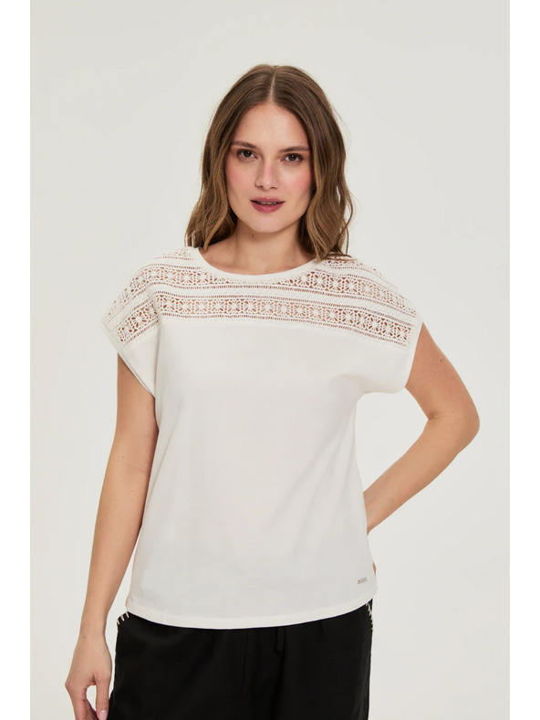 Moodo Памучна блуза с дантела бяла Moodo