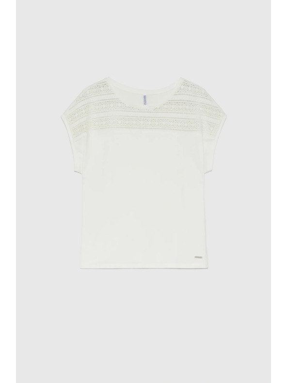 Moodo Памучна блуза с дантела бяла Moodo