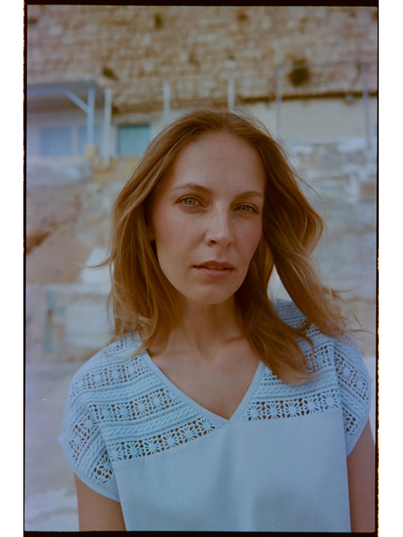 Moodo Памучна блуза с дантела светлосиня Moodo