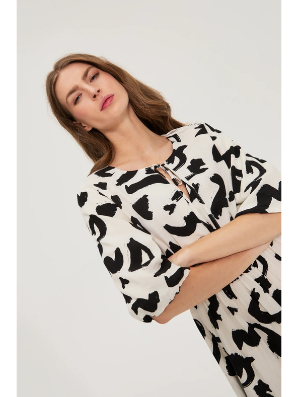 Moodo Вискозна рокля с принт бежова Moodo