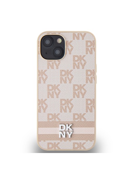 DKNY Заден капак от полиуретанова кожа с кариран модел и райета за iPhone 13 Pink DKNY