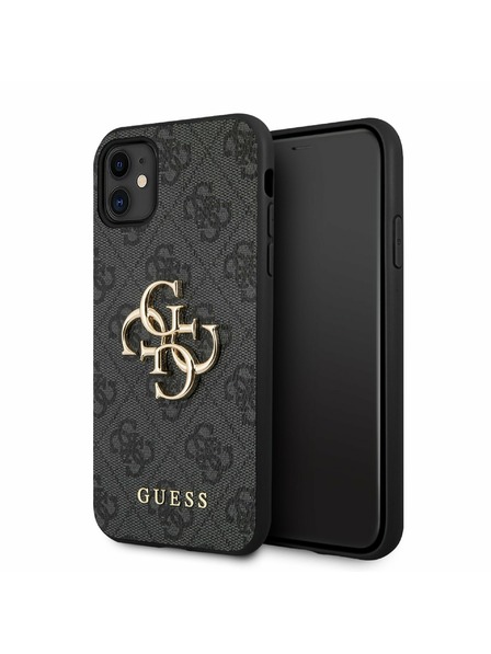 Guess Guess PU 4G Метален заден капак с лого за iPhone 11 Сив