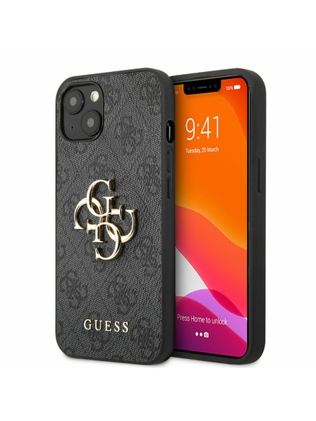 Guess PU 4G Metal Logo Zadní Kryt pro iPhone 13 Grey Калъф за телефон