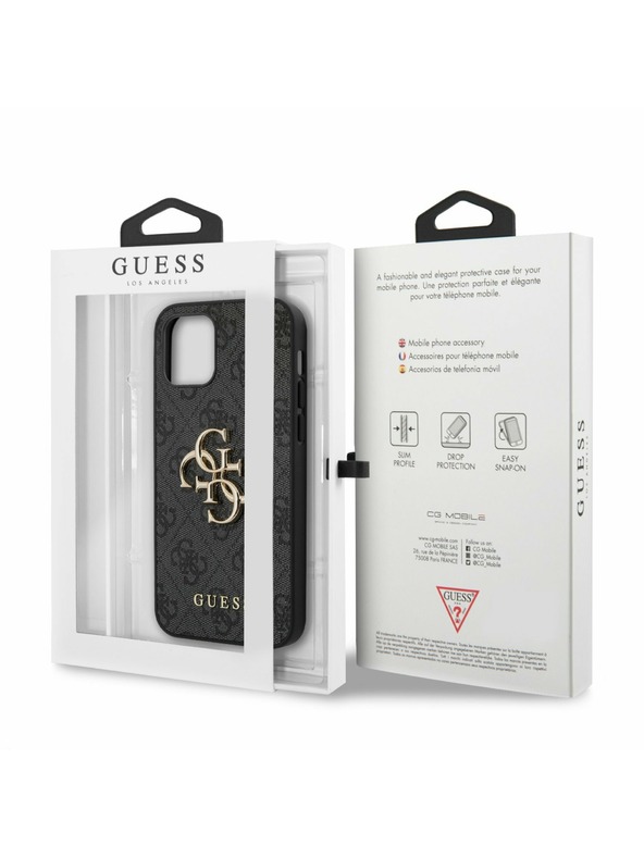 Guess Guess PU 4G Metal Logo Заден капак за iPhone 12 Pro Max Grey