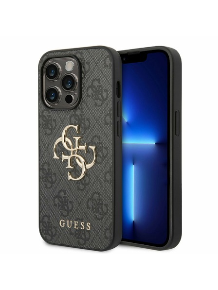Guess Guess PU 4G метално лого заден капак за iPhone 14 Pro сив