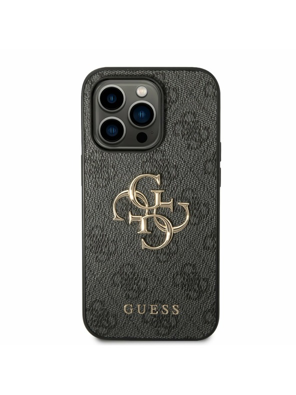 Guess Guess PU 4G метално лого заден капак за iPhone 14 Pro сив