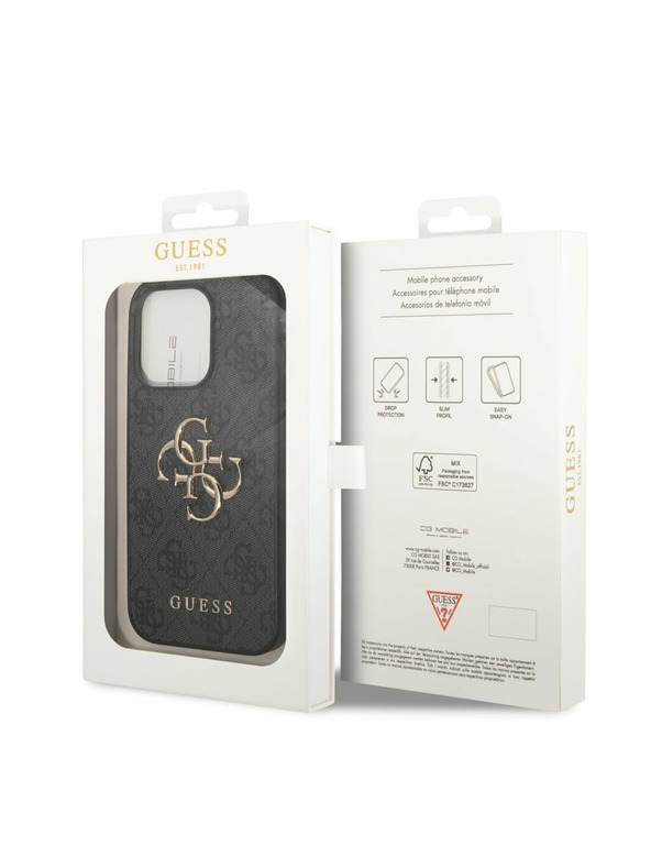 Guess Guess PU 4G метално лого заден капак за iPhone 14 Pro сив