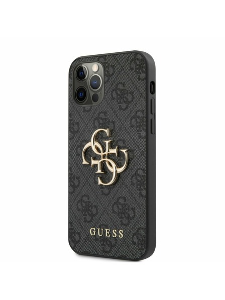 Guess PU 4G Metal Logo Zadní Kryt pro iPhone 12/12 Pro Grey Калъф за телефон
